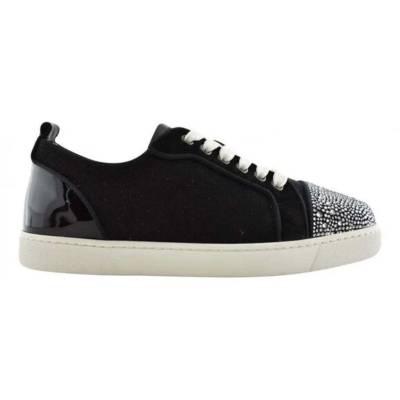 Christian Louboutin Louis Junior P Strass Donna Flat Black Low Top Sneaker 37 - Picture 1 of 12